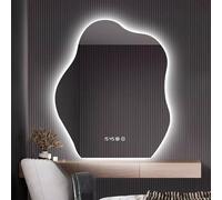 Zhoudong Espejo de Tocador LED de Pared Asimétrico 90/100cm, Moda Espejo Baño con Iluminación 3 Colores, Grande Irregular Entrada Decorativo, Antiniebla(40inch/100cm)