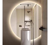 Zhoudong Espejo de Tocador Media Luna LED sin Marco con Control Táctil Inteligente, 80/90cm Antivaho Espejo de Baño Pared 3 Color Regulable, 90×100cm(Right Cut,36"x32")