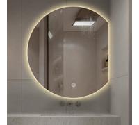 Zhoudong Espejo de Tocador Semicircular con Luz LED para Baño 70/80cm, sin Marco Espejo Decorativo Luz Regulable con 3 Colores Iluminación, Antivaho(Right Cut,28"x32")