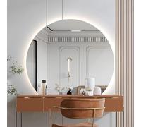 Zhoudong Espejo de Tocador Semicircular con Luz LED para Baño 70/80cm, sin Marco Espejo Decorativo Luz Regulable con 3 Colores Iluminación, Antivaho(Under Cut,24"x28")