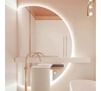 Zhoudong Espejo de Vanidad Inteligente LED sin Marco, Semicircular, Antivaho Espejo de Baño con 3 Color Luz Regulable, Control Tactil Retroiluminado(Leftcut,120x80cm)