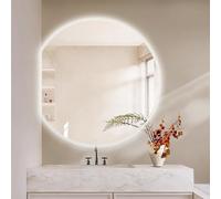 Zhoudong Espejo de Vanidad Moda Media Luna para Baño 80/90cm, Redonda Irregular sin Marco, Grande Espejo Retroiluminado de Pared Antivaho, 3 Colores de Luz(Left Cut,28 * 32inch)