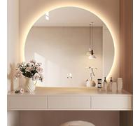 Zhoudong Espejo de Vanidad Moda Media Luna para Baño 80/90cm, Redonda Irregular sin Marco, Grande Espejo Retroiluminado de Pared Antivaho, 3 Colores de Luz(Under Cut,36 * 40inch)