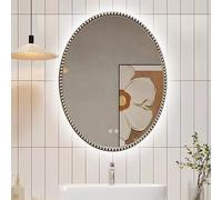 Zhoudong Espejo Decorativo Antiguo con Luz Regulable 3 Colores, Vintage Espejo de Baño Ovalado de Pared Estilo Barroco, Antivaho, para Salón Dormitorio(Silver,28"x33")