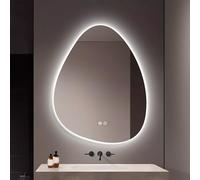 Zhoudong Espejo Decorativo de Pared Asimétrico 70×90cm, Espejo de Baño Inteligente LED con Luz Regulable, Antivaho, 120cm Forma de Lágrima sin Marco(36 * 28inch)