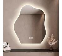 Zhoudong Espejo Inteligente Antivaho de Baño 90cm, Asimétrico Grande LED Espejo de Tocador de Pared 100cm, 3 Colores de Luz Iluminación, Brillo Ajustable(70x90cm)