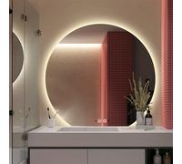 Zhoudong Espejo Maquillaje Iluminación Regulable 80×90cm para Baño, Media Luna Led Espejo de Pared con Botón Táctil Antivaho, 90×100cm Semicircular Irregular(Backlit,100cm/40inch)