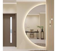 Zhoudong Espejo Maquillaje Irregular Media Luna, sin Marco Espejo de Baño Pared con 3 Colores de Luz LED Regulable, Antivaho Inteligente, con Interruptor Táctil(Cut Right,40x80cm)