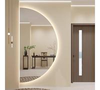 Zhoudong Espejo Maquillaje Irregular Media Luna, sin Marco Espejo de Baño Pared con 3 Colores de Luz LED Regulable, Antivaho Inteligente, con Interruptor Táctil(Cut Left,40x80cm)