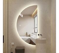 Zhoudong Espejo Retroiluminado de Baño con Luz LED, Irregular Media Luna Espejo de Maquillaje, 3 Color Regulable Antivaho, para Entrada Recibidor Baño(Left,48in)