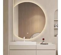 Zhoudong Espejos de Baño Media Luna 80cm con LED Inteligente Antivaho, 70cm Retroiluminado Regulable Espejo Maquillaje, sin Marco Pared a Prueba de Explosiones(Left Cut,28x32inch)