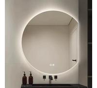 Zhoudong Espejos de Baño Media Luna 80cm con LED Inteligente Antivaho, 70cm Retroiluminado Regulable Espejo Maquillaje, sin Marco Pared a Prueba de Explosiones(Right Cut,24x28inch)