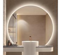 Zhoudong Grande 100cm Inteligente Espejo de Tocador con Retroiluminado, Antivaho, 90cm Media Luna Espejo de Baño Pared, 3 Color Regulable Control Tactil(Under Cut,90x100cm)