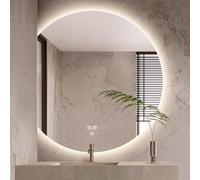 Zhoudong Grande 100cm Inteligente Espejo de Tocador con Retroiluminado, Antivaho, 90cm Media Luna Espejo de Baño Pared, 3 Color Regulable Control Tactil(Left Cut,60x70cm)