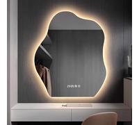Zhoudong Grande Espejo de Baño Sin Marco Forma de Nube 100cm, Espejo de Tocador de Pared Asimétrico 80cm con 3 Color Regulable, Antivaho Botón Táctil(30x40inch)