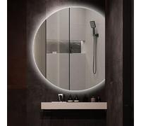 Zhoudong Grande Espejo de Tocador de Pared con Iluminación LED, Semicircular Retroiluminado Regulable, Espejo Antivaho para Baño/Dormitorio/Salón(Right Cut,70x60cm)