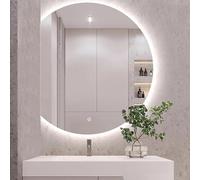 Zhoudong Inteligente Antivaho Espejo de Pared con Interruptor Táctil, 80/90cm Semicircular Moderna Espejo de Baño de Tocador, 3 Color Regulable, Impermeable(Left Cut,36inch)