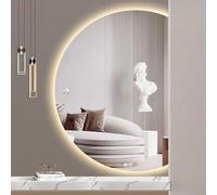 Zhoudong LED Espejo de Baño Antivaho, Espejo de Vanidad con Luz 3 Color Regulable, Media Luna, Estilo Moderna, para Salón Dormitorio Entrada(Cut Right,51x35inch)