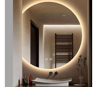 Zhoudong LED Espejo de Baño Redonda Moda con Luz Retroiluminado, 3 Colores, Irregular Media Luna Espejo de Ducha de Pared, Antiniebla Interruptor Táctil(Left Cut,24"x28")
