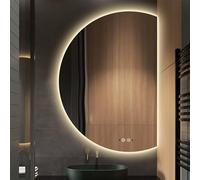 Zhoudong LED Espejo de Maquillaje sin Marco, Retroiluminado Espejo de Pared con Iluminación 3 Colores, Media Luna, Antivaho a Prueba de Explosiones(Cut Right,120cmx80cm)