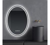 Zhoudong LED Iluminado Espejo de Pared para Maquillaje, 60x80cm Espejo Inteligente de Baño Ovalado, Sin Marco, 3 Color Regulable, Antivaho, Impermeable(Frontlight,16"x24")