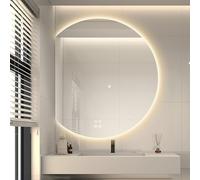 Zhoudong Media Luna 80cm Espejo Iluminado Regulable de 3 Colores, 60×70cm Espejo de Baño LED con Inteligente Interruptor Táctil, Antivaho Retroiluminado(Left Cut,28inch)