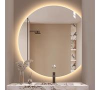 Zhoudong Media Luna Espejo de Pared Decorativo 80/90cm, Grande Semicircular Espejo Maquillaje de Baño LED Sin Marco 100cm con Iluminación Regulable, Antivaho(Right Cut,32inch)