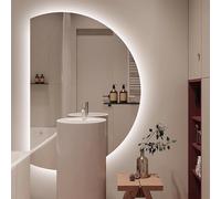 Zhoudong Media Luna Espejo para Baño Pared, Led Espejo de Maquillaje con 3 Luces de Color, Botón Táctil Antivaho Inteligente, Semicircular sin Marco(Cut Left,120x80cm)