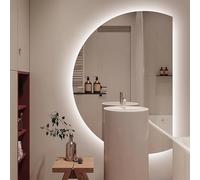 Zhoudong Media Luna Espejo para Baño Pared, Led Espejo de Maquillaje con 3 Luces de Color, Botón Táctil Antivaho Inteligente, Semicircular sin Marco(Cut Right,120x80cm)
