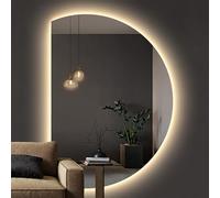 Zhoudong Moderna Espejo de Baño Antivaho, Espejo de Maquillaje de Pared Semicircular con Luz LED Retroiluminado Regulable, para Salón Dormitorio(Leftcut,35" Lx24 W)
