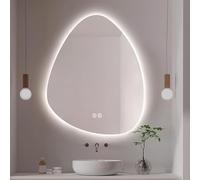 Zhoudong Moderna Espejo Decorativo Asimétrico con Iluminación LED, Antivaho Espejo de Baño Pared sin Marco, 3 Colores de Luz, Forma de Lágrima Irregular(28 * 36inch)