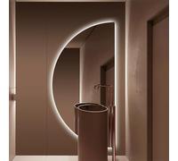 Zhoudong Semicircular Espejo de Pared con Luz LED, 3 Colores de Luz Retroiluminado Espejo de Baño de Tocador, Antivaho Táctil, para Salón Dormitorio(Cut Right,48x24in)