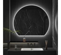 Zhoudong Semicircular Espejo Maquillaje de Pared con Iluminación LED Botón Táctil, Media Luna Espejo Inteligente Antivaho, 3 Colores de Luz Regulable(Under Cut,80cm/32inch)