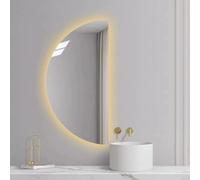 Zhoudong Semicircular sin Marco Espejo de Pared 3 Color Regulable con Interruptor Táctil, Inteligente Antivaho Espejo de Vanidad para Baño Dormitorio(Right Cut,80cm)