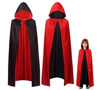ZHOUHON Capa de vampiro para Halloween, capa con capucha, para niñas y niños, cosplay, festivales, fiestas, reversible, negra y roja, capa para la fiesta de Halloween(90cm)