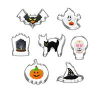 ZHOUHON Moldes de Galletas, 7 PCS Moldes Galletas Acero Inoxidable, Halloween Cortadores, Cookie Cutter, Cortadores de Galletas Halloween (02B)