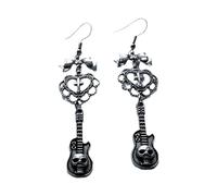 ZHOUSUFEN Pendientes góticos con colgante de corazón dulce y fresco con lazo para guitarra, aretes de aro punk, joyería de moda, About 7.5CM long, Metal