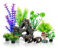 ZhouWei 11 Piezas Decoracion Acuario, Decoración Pecera Material Resina Incluye Decoraciones Tales Paisajes Rocosos Miniatura Plantas Acuáticas Aspecto Realista Modelos Animales, para Cuevas Pecera
