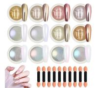 ZhouWei 22 Piezas Kit de Polvo Cromado para Uñas, Perla Cromo Uñas Polvo Efecto Espejo Powder de Nails con Brillantina con 10 Palos de Sombra Manicura Polvos, para Decoración Diseño Nails Multicolor