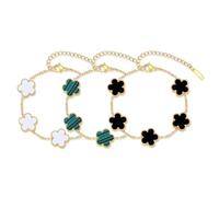 ZhouWei 3 Piezas Pulsera de Trébol de la Suerte, Pulseras Chapado Oro Acero Inoxidable Ajustable Joyas de Trébol de Cuatro Hojas, para Día de San Valentín Madre Navidad Regalo (Verde Bianco Nero)