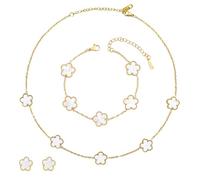 ZhouWei 4 Piezas Conjunto de Joyas Trébol Cuatro Hojas, Conjunto Collar y Pendientes Pulsera de Trébol 4 Hojas Doble Cara Tréboles de Cuatro Bisuteria pulsera Mujer, Regalo para Novia Madre (Blanco)
