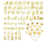 ZhouWei 79 Piezas Letras Número Decoración para Tartas, Decoracion Tartas Cumpleaños, Acrílico Cake Topper Cumpleaños Color Dorado, Topper para Pastel, para Bodas Fiestas Cupcakes Alimentos