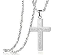 ZhouWei Collar Cruz Hombre, 60 cm Colgante Cruz Hombre con Versículo Impermeable Crucifijo Colgante Cross Robusta Cadena Acero Inoxidable, Regalo para Madre Hombres y Niños (Plata)