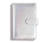 ZHOUXYFDC Cuaderno Anillas Manual creativo con purpurina, Bloc de notas brillante, carcasa, diseño realizado con láser, cuaderno, funda de hojas sueltas, cuero PU A5(Silver)