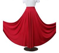 ZHOUXYFDC Falda Flamenca Mujer Falda de flamenco for mujer, larga, lisa, con cintura alta, elástica y volantes for baile de salón.(Wine red,XXL)