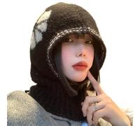 ZHOUXYFDC Gorro Bufanda Mujer Gorro de Invierno de Punto con Bufanda, Color Liso, con Flores de Ganchillo, Ideal for Actividades al Aire Libre. Gorro con Capucha for Mujer y niña.(Color-01)