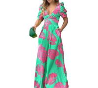 ZHOUXYFDC Mono Mujer Verano Mono de Pierna Ancha con Escote en V y Cintura Alta, diseño Ajustado Que Muestra una Figura (Green,M)