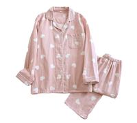 ZHOUXYFDC Pijama Mujer Verano Algodon Conjunto de Pijama de Primavera y otoño for Mujer, de algodón, Manga Larga, Pantalones, Dos Piezas, Conjunto de decoración for el hogar Love Lovely Sweet(Red,M)