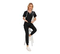 ZHOUXYFDC Uniformes Sanitarios Mujer Conjuntos de Batas Ajustadas for Mujer, Uniformes médicos, Batas quirúrgicas, Accesorios for Enfermeras, salón Dental, SPA, Traje for el Trabajo(Black,XXL)
