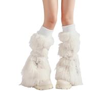 ZHOUYQX Calentadores de piernas de Felpa con puños Acanalados para Mujer, cubrebotas Peludos con Vendaje, Mangas Acampanadas y Calcetines sin pies, Color Blanco